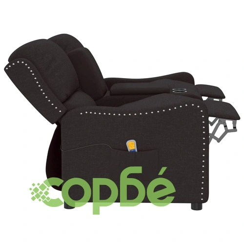 2-местен масажен реклайнер с държачи за чаши, черен, текстил ➤ топ цена ➤ sorbe.bg