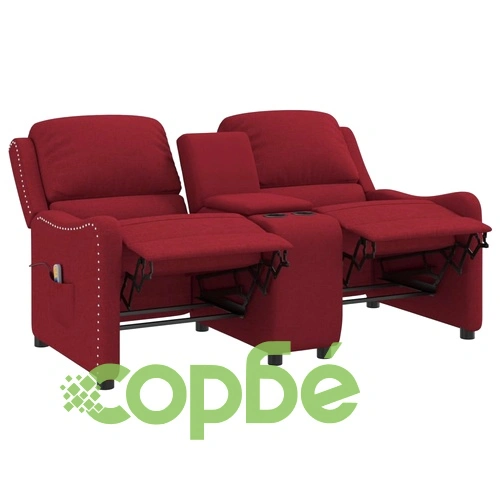 2-местен масажен реклайнер с държачи за чаши виненочервен плат ➤ топ цена ➤ sorbe.bg