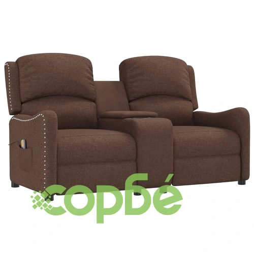2-местен масажен реклайнер с държачи за чаши, кафяв, текстил ➤ топ цена ➤ sorbe.bg