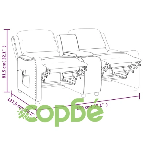 2-местен масажен реклайнер с държачи за чаши, кафяв, текстил ➤ топ цена ➤ sorbe.bg