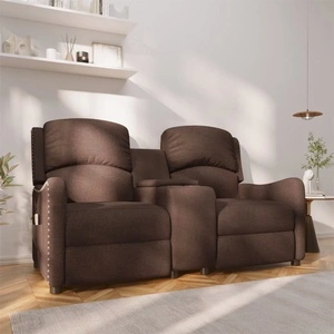 2-местен масажен реклайнер с държачи за чаши, кафяв, текстил