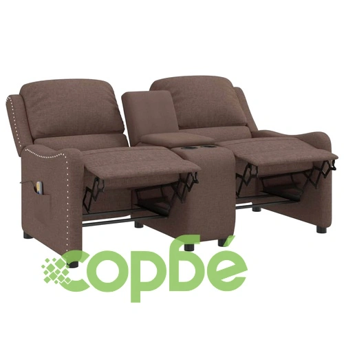 2-местен масажен реклайнер с държачи за чаши, таупе, текстил ➤ топ цена ➤ sorbe.bg