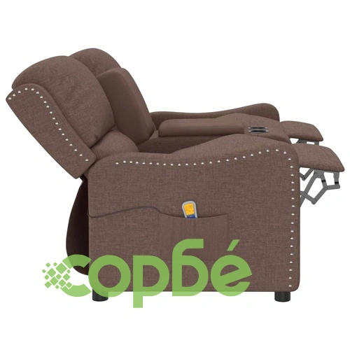 2-местен масажен реклайнер с държачи за чаши, таупе, текстил ➤ топ цена ➤ sorbe.bg