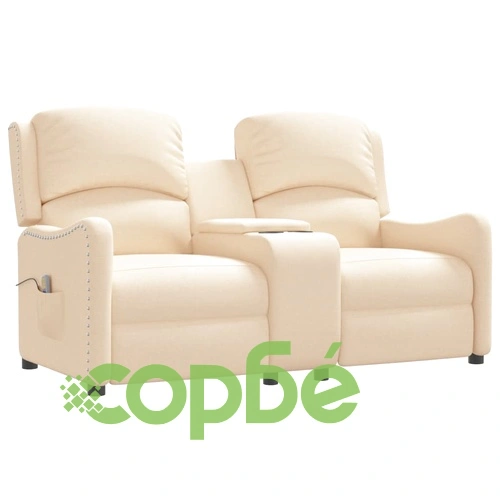 2-местен масажен реклайнер с държачи за чаши, кремав, текстил ➤ топ цена ➤ sorbe.bg