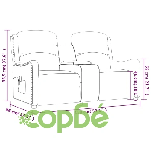 2-местен масажен реклайнер с държачи за чаши, кремав, текстил ➤ топ цена ➤ sorbe.bg