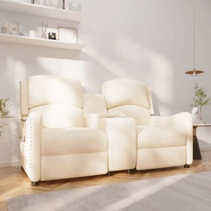 2-местен масажен реклайнер с държачи за чаши, кремав, текстил