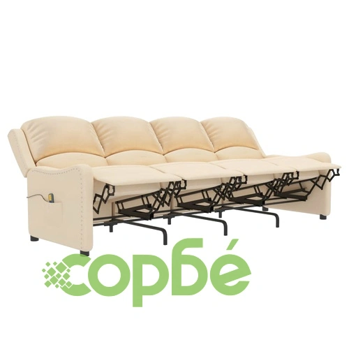 4-местен масажен реклайнер, кремав, текстил ➤ топ цена ➤ sorbe.bg