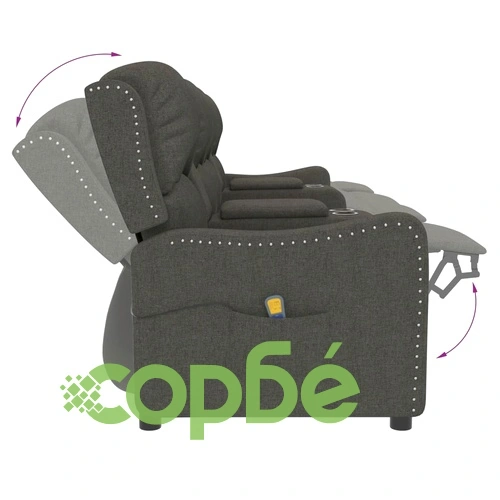 4-местен масажен реклайнер с държачи за чаши, тъмносив, текстил ➤ топ цена ➤ sorbe.bg