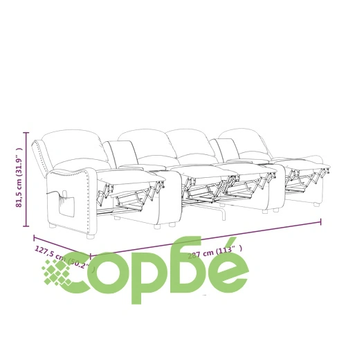 4-местен масажен реклайнер с държачи за чаши, тъмносив, текстил ➤ топ цена ➤ sorbe.bg