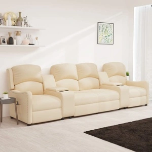 4-местен масажен реклайнер с държачи за чаши, кремав, текстил