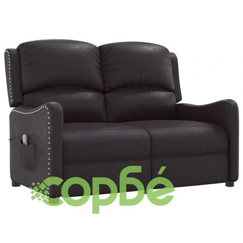 2-местен масажен реклайнер, лъскаво черно, изкуствена кожа ➤ топ цена ➤ sorbe.bg