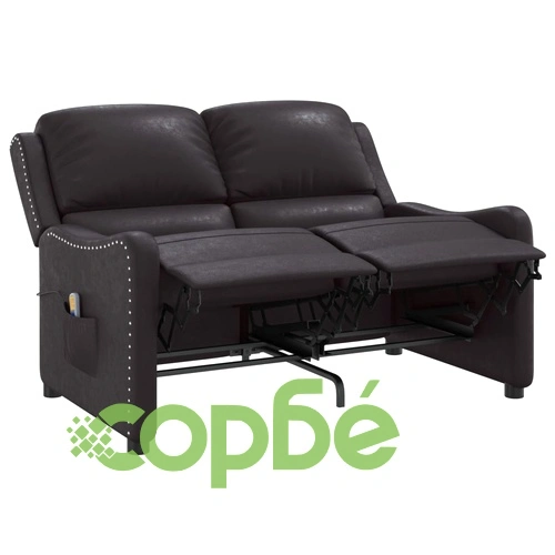 2-местен масажен реклайнер, лъскаво черно, изкуствена кожа ➤ топ цена ➤ sorbe.bg