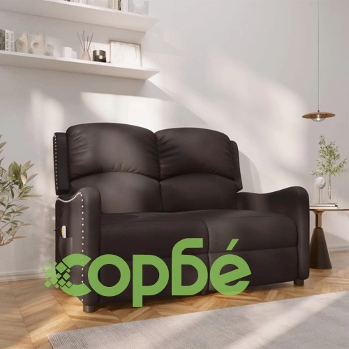 2-местен масажен реклайнер, лъскаво черно, изкуствена кожа ➤ топ цена ➤ sorbe.bg