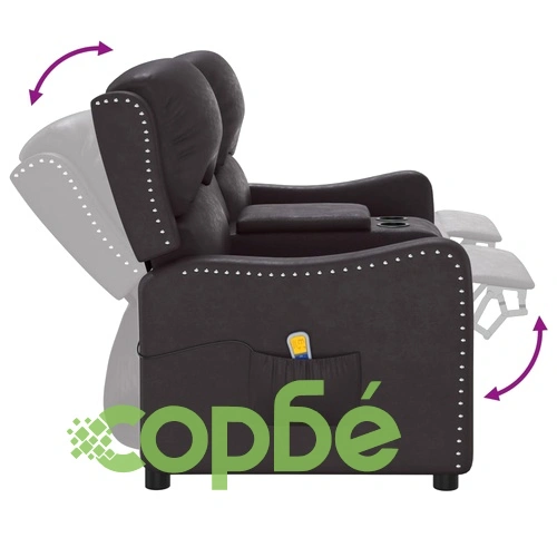 2-местен масажен реклайнер с държачи за чаши, черно, еко кожа ➤ топ цена ➤ sorbe.bg