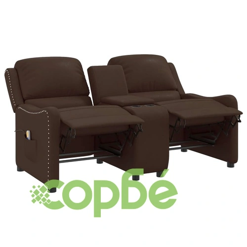 2-местен масажен реклайнер с държачи за чаши, кафяв, еко кожа ➤ топ цена ➤ sorbe.bg