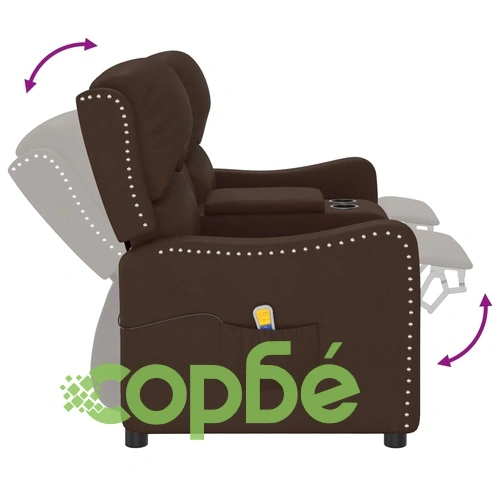 2-местен масажен реклайнер с държачи за чаши, кафяв, еко кожа ➤ топ цена ➤ sorbe.bg