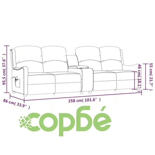 4-местен масажен реклайнер с държачи за чаши, черно, еко кожа ➤ топ цена ➤ sorbe.bg