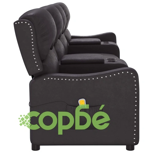 4-местен масажен реклайнер с държачи за чаши, черно, еко кожа ➤ топ цена ➤ sorbe.bg