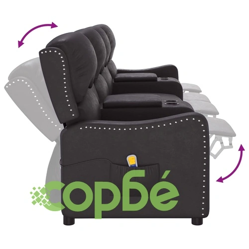 4-местен масажен реклайнер с държачи за чаши, черно, еко кожа ➤ топ цена ➤ sorbe.bg