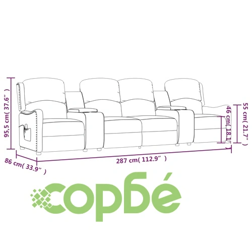 4-местен масажен реклайнер с държачи за чаши, черно, еко кожа ➤ топ цена ➤ sorbe.bg