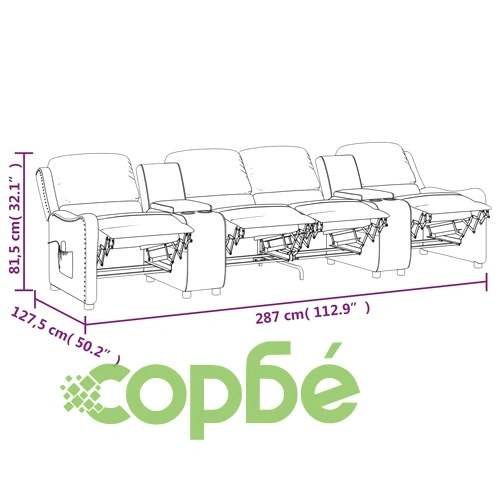4-местен масажен реклайнер с държачи за чаши, черно, еко кожа ➤ топ цена ➤ sorbe.bg