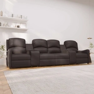 4-местен масажен реклайнер с държачи за чаши, черно, еко кожа