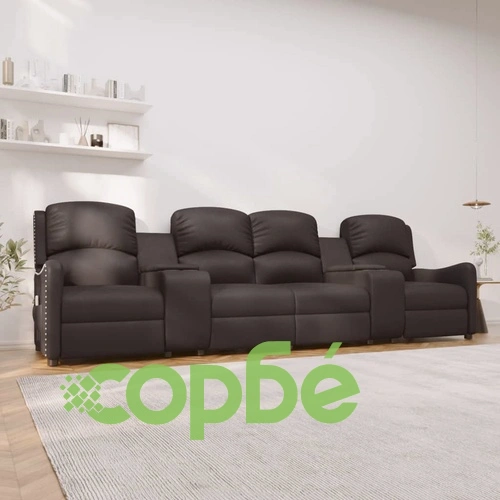 4-местен масажен реклайнер с държачи за чаши, черно, еко кожа ➤ топ цена ➤ sorbe.bg