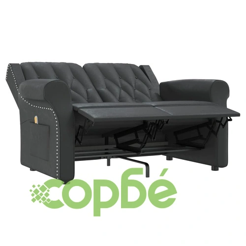 2-местен масажен реклайнер, лъскаво черно, изкуствена кожа ➤ топ цена ➤ sorbe.bg