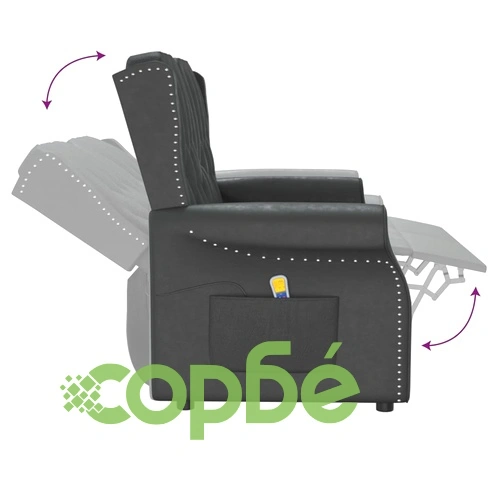 2-местен масажен реклайнер, лъскаво черно, изкуствена кожа ➤ топ цена ➤ sorbe.bg