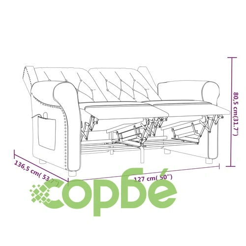 2-местен масажен реклайнер, лъскаво черно, изкуствена кожа ➤ топ цена ➤ sorbe.bg