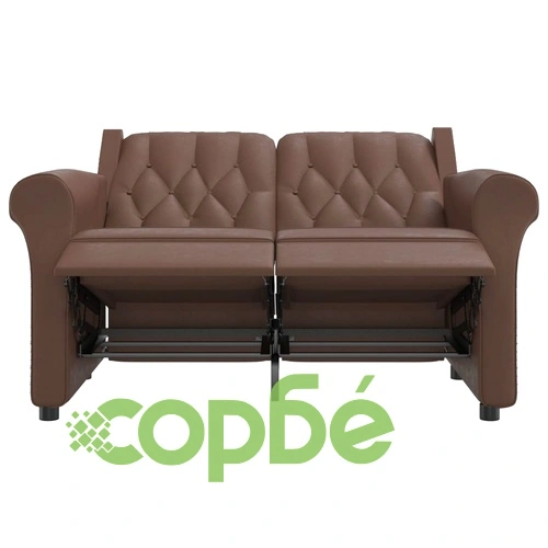 2-местен масажен реклайнер, лъскаво кафяво, изкуствена кожа ➤ топ цена ➤ sorbe.bg