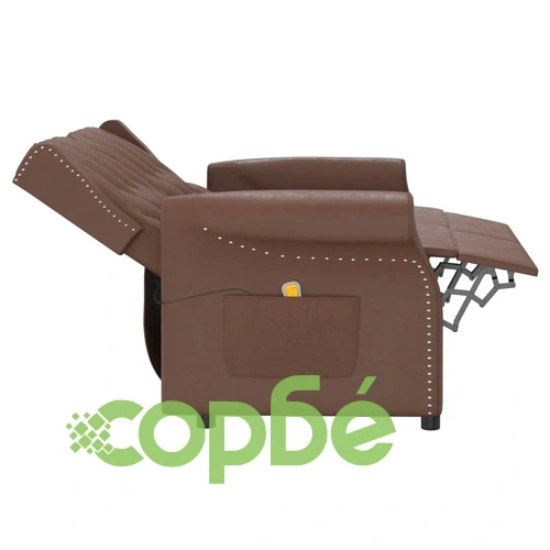 2-местен масажен реклайнер, лъскаво кафяво, изкуствена кожа ➤ топ цена ➤ sorbe.bg