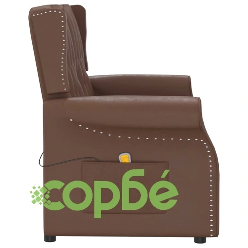 2-местен масажен реклайнер, лъскаво кафяво, изкуствена кожа ➤ топ цена ➤ sorbe.bg