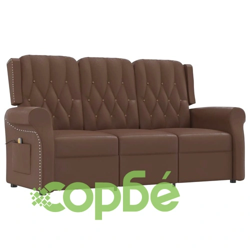 3-местен масажен реклайнер, лъскаво кафяво, изкуствена кожа ➤ топ цена ➤ sorbe.bg