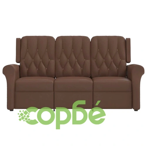 3-местен масажен реклайнер, лъскаво кафяво, изкуствена кожа ➤ топ цена ➤ sorbe.bg