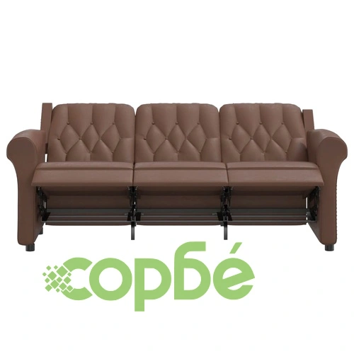 3-местен масажен реклайнер, лъскаво кафяво, изкуствена кожа ➤ топ цена ➤ sorbe.bg