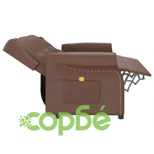 3-местен масажен реклайнер, лъскаво кафяво, изкуствена кожа ➤ топ цена ➤ sorbe.bg