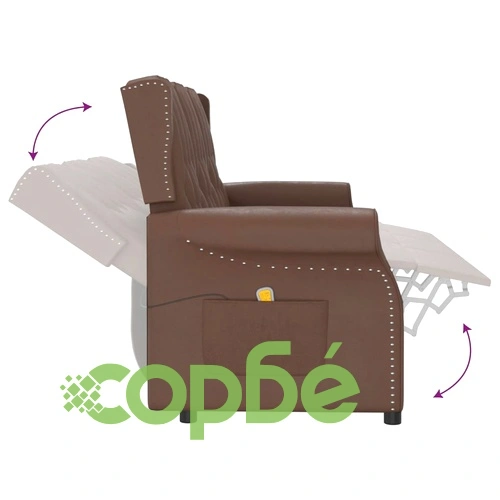 3-местен масажен реклайнер, лъскаво кафяво, изкуствена кожа ➤ топ цена ➤ sorbe.bg