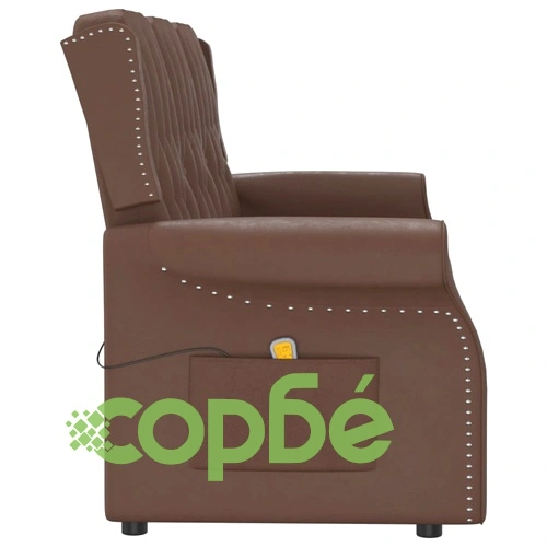 3-местен масажен реклайнер, лъскаво кафяво, изкуствена кожа ➤ топ цена ➤ sorbe.bg