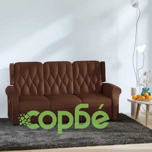 3-местен масажен реклайнер, лъскаво кафяво, изкуствена кожа ➤ топ цена ➤ sorbe.bg