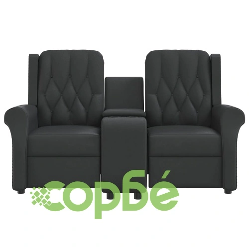 2-местен масажен реклайнер с държачи за чаши, черно, еко кожа ➤ топ цена ➤ sorbe.bg