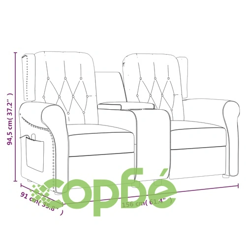 2-местен масажен реклайнер с държачи за чаши, черно, еко кожа ➤ топ цена ➤ sorbe.bg