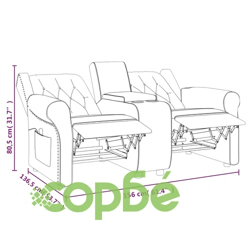 2-местен масажен реклайнер с държачи за чаши, черно, еко кожа ➤ топ цена ➤ sorbe.bg