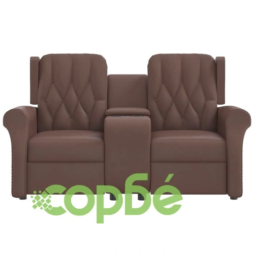 2-местен масажен реклайнер с държачи за чаши, кафяв, еко кожа ➤ топ цена ➤ sorbe.bg