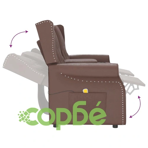2-местен масажен реклайнер с държачи за чаши, кафяв, еко кожа ➤ топ цена ➤ sorbe.bg