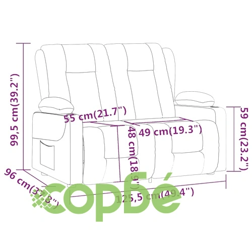2-местен масажен реклайнер с държачи за чаши, черен, текстил ➤ топ цена ➤ sorbe.bg