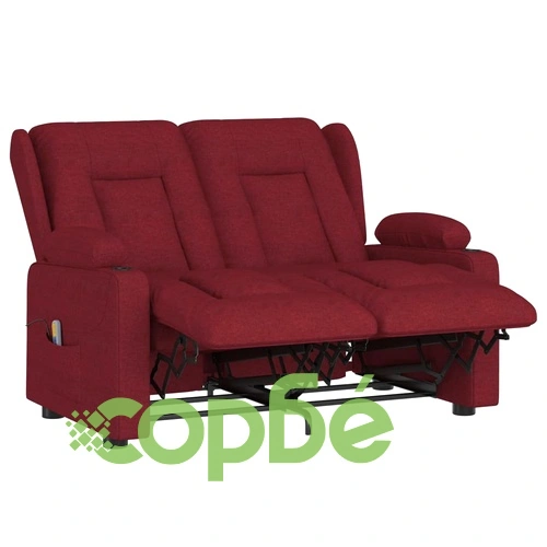 2-местен масажен реклайнер с държачи за чаши виненочервен плат ➤ топ цена ➤ sorbe.bg