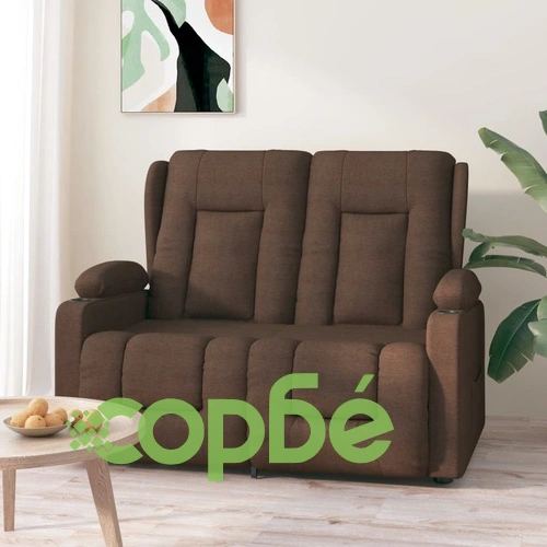 2-местен масажен реклайнер с държачи за чаши, кафяв, текстил ➤ топ цена ➤ sorbe.bg