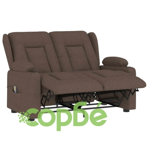 2-местен масажен реклайнер с държачи за чаши, таупе, текстил ➤ топ цена ➤ sorbe.bg