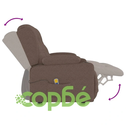 2-местен масажен реклайнер с държачи за чаши, таупе, текстил ➤ топ цена ➤ sorbe.bg